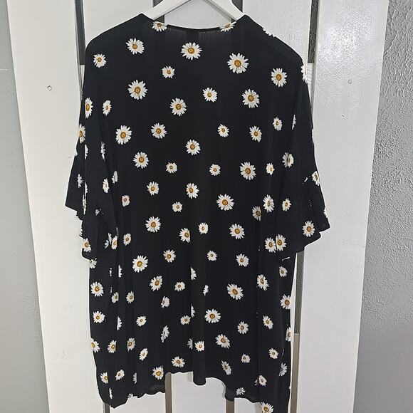 7th‎ Ray Open Front Cardigan Small Oversized Black Daisy Grunge 90s Beach Boho - Picture 2 of 7